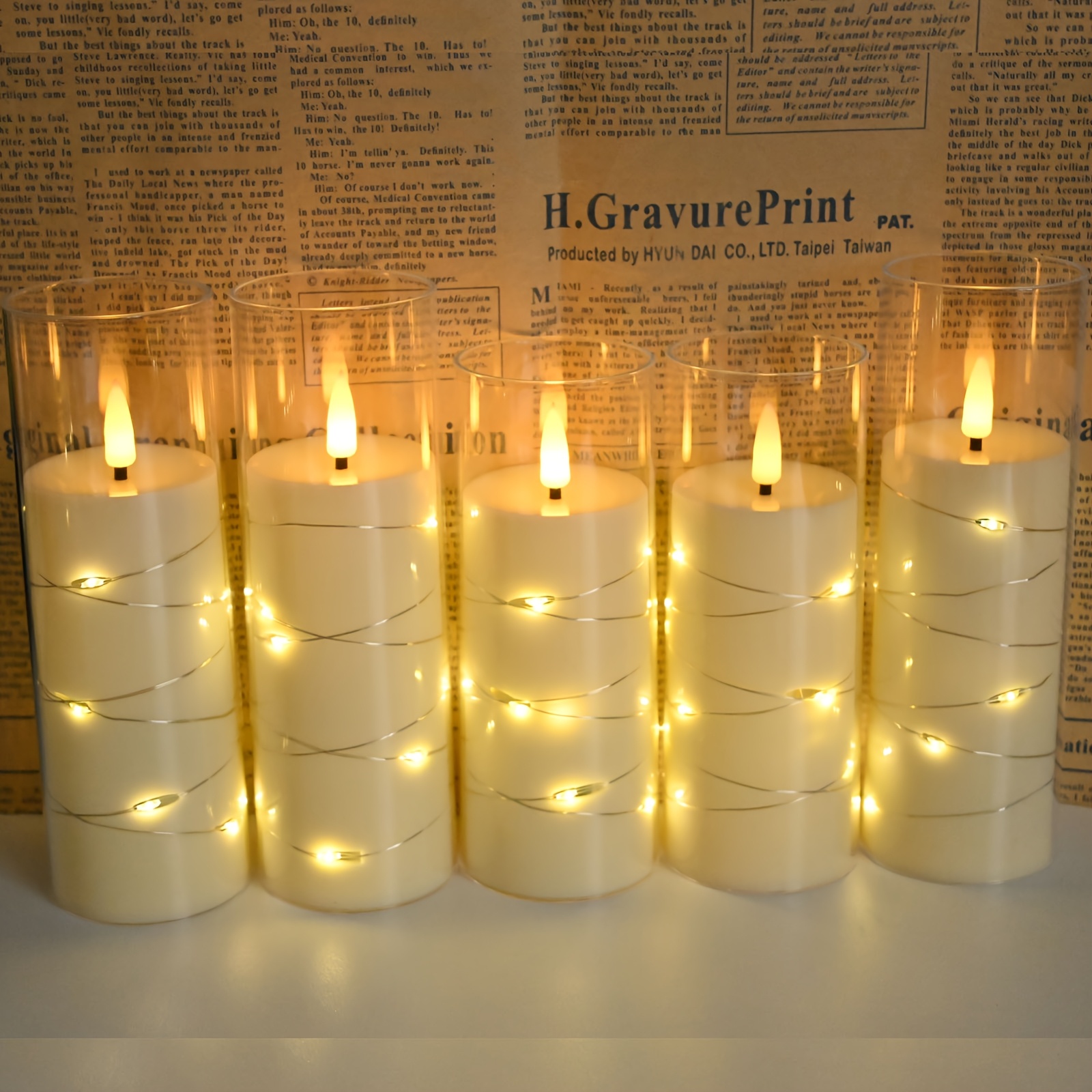 8 Stuks Flikkerende Vlamloze LED Kaarsen met Ingebouwde Feeënlichtsnoer,