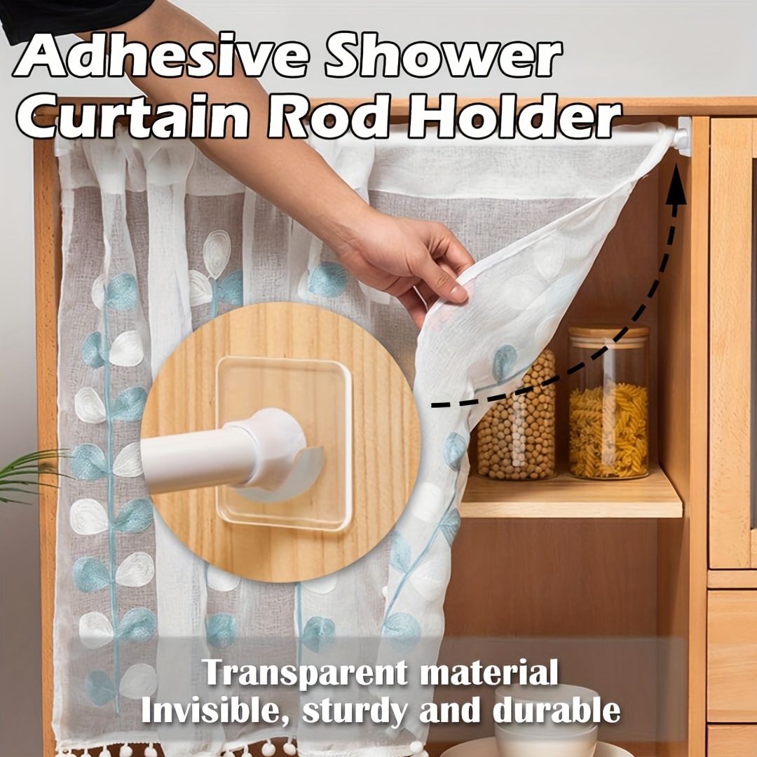 No drill Shower Rod Holders Transparent Adhesive Support - Temu