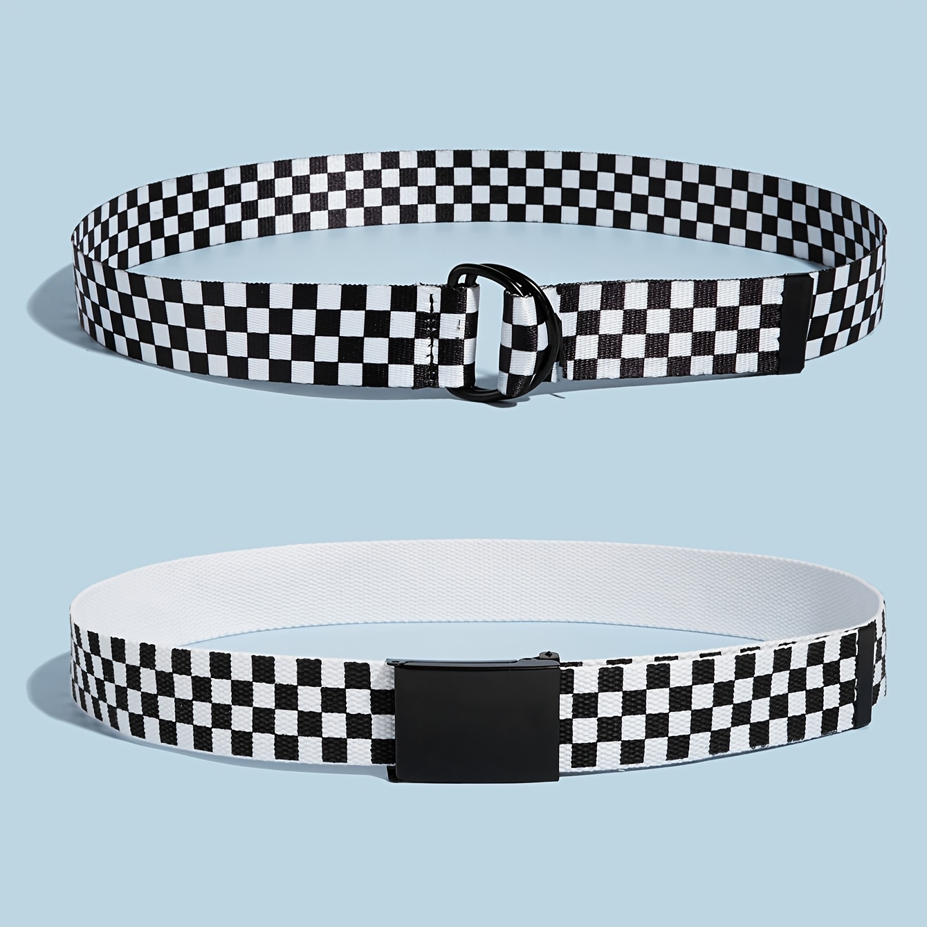 Preppy Style Unisex Canvas Belt with Checkered Pattern