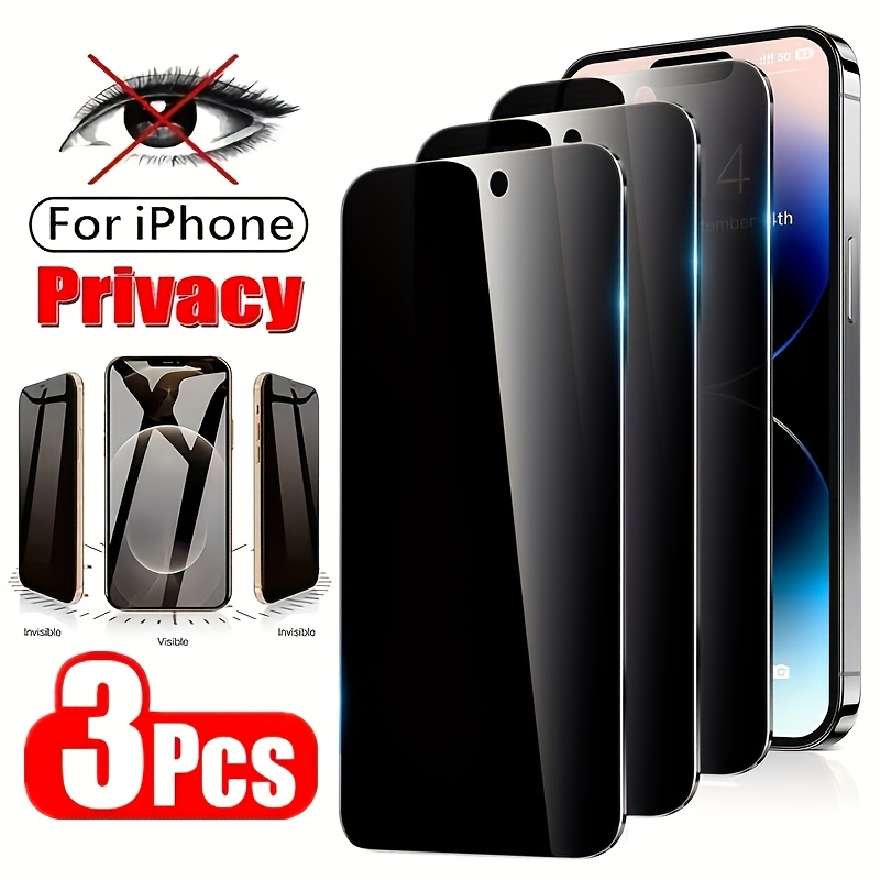 

3pcs Full Cover Anti-spy Screen Protector For Iphone 11 12 13 Pro Max Privacy Glass For Iphone 14 Pro 15 Pro Max Tempered Glass On The For Iphone 14 Plus 15 Anti-spy Hd Clarity 9h Hardness