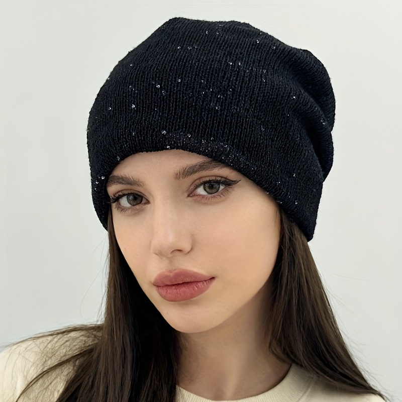 TEMU 1 Stück Damen Neue Herbst Winter Paillettenmütze, Modische Vielseitige Slouchy Mütze, Leicht Atmungsaktives Kopfband, Geeignet für