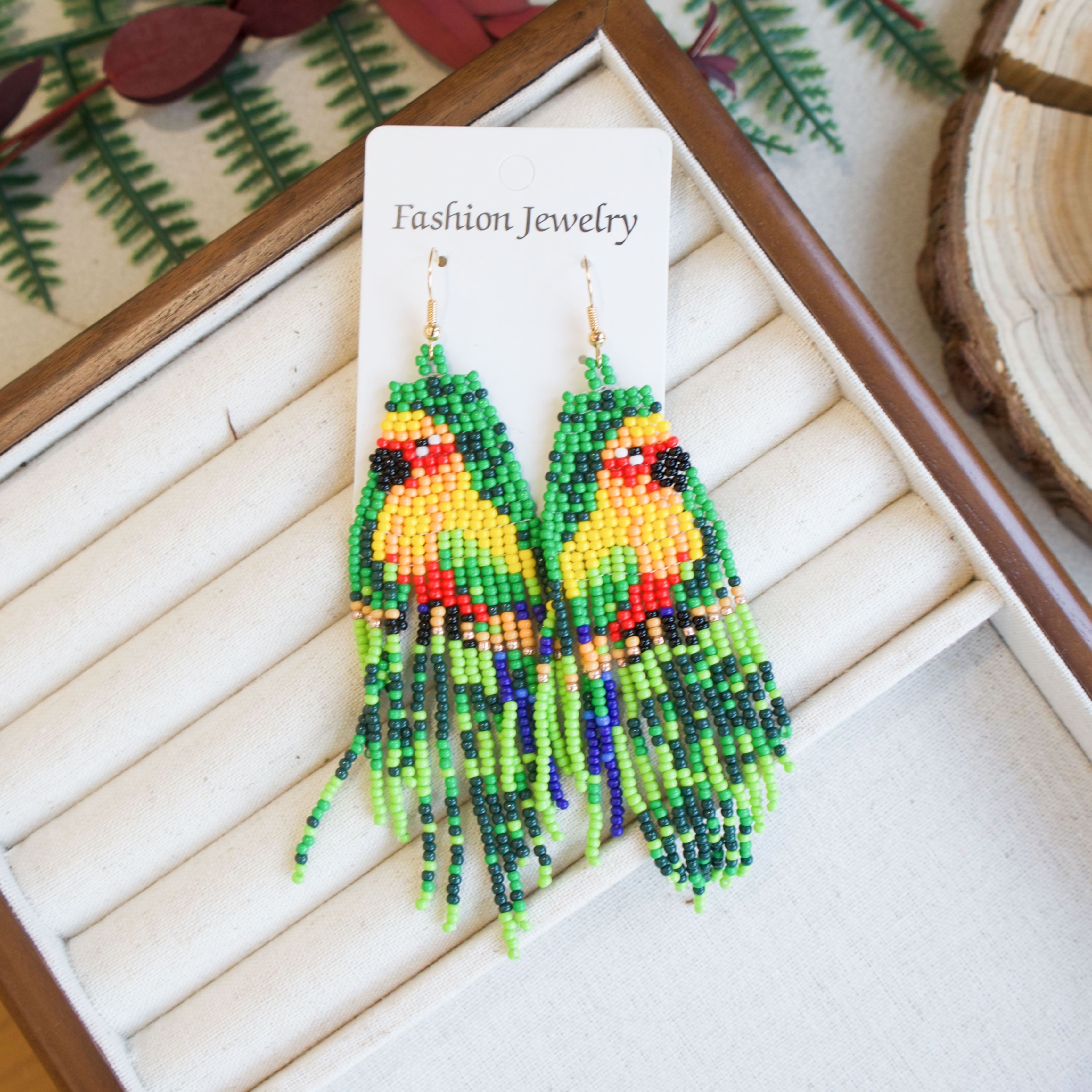 

Beaded Parrot Earrings: Handcrafted, Bohemian Style, Copper Earwires, Suitable For Daily Wear