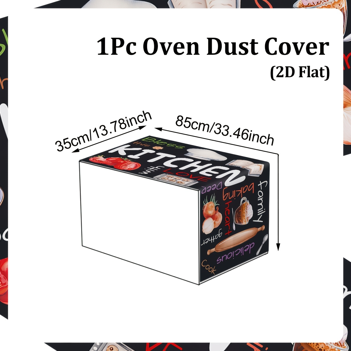 TEMU Copertura antipolvere per a microonde a tema utensili da cucina 2D piatta, 1 pezzo, copertura antipolvere con motivi utensili da cucina,