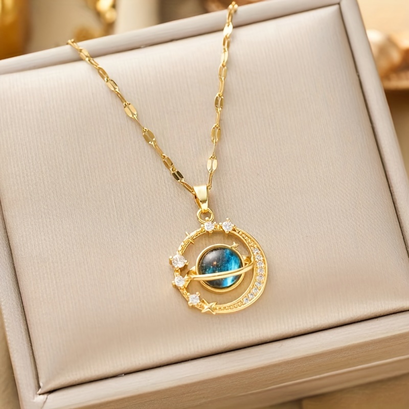 Image of 1pc European And American Fashion Women's Necklace / Starry Sky Planet Elegant And Gorgeous Pendant Stainless Steel Necklace / Suitable As A Birthday Gift For Women / The Best Jewelry Gift For