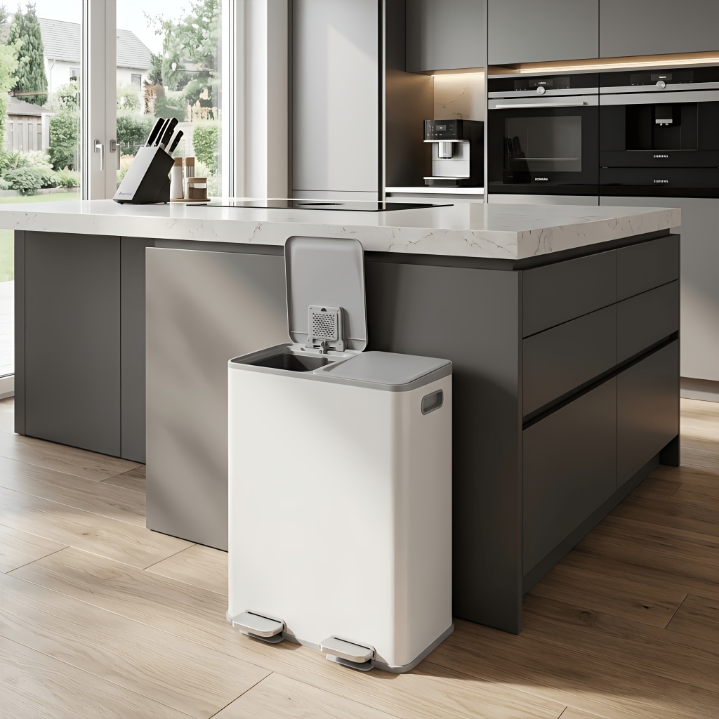 Trash Can, 2 X 30 , 2 Compartments, Waste Bin, Pedal Trash Can, Waste Sorting System, Kitchen Trash Can With Lid And Inner Bin, Steel, Including 15 Trash Bags
