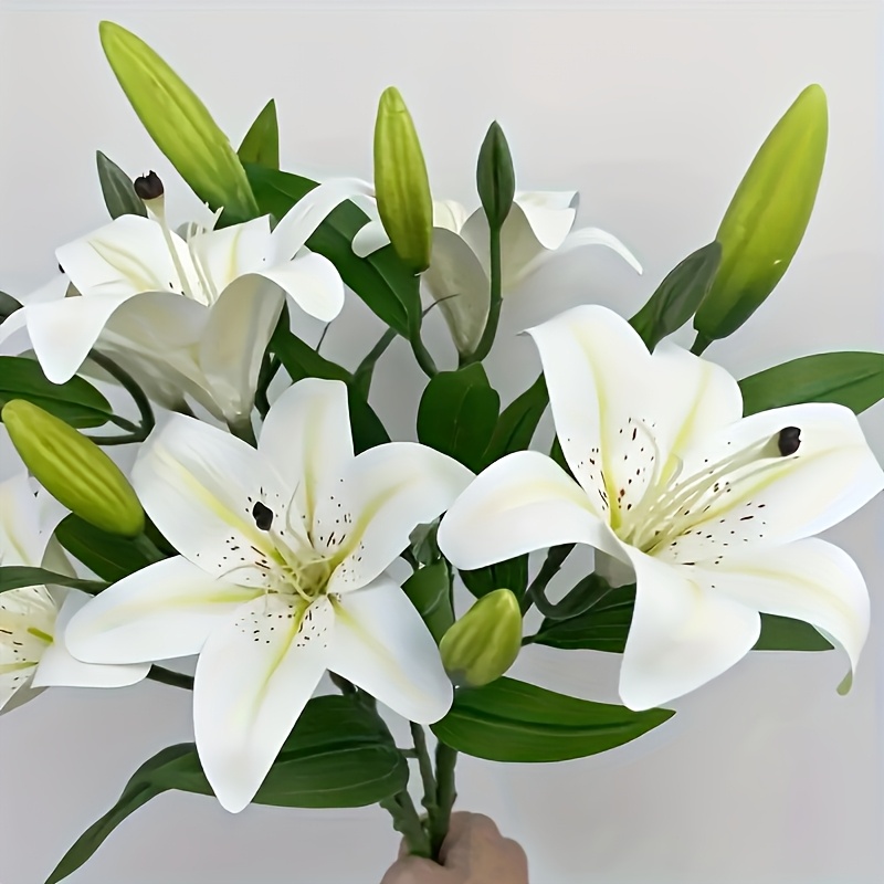 TEMU 4pcs High- Lily Flowers - Petals Are Anti-wrinkle,, And Uv-resistant - Plastic Flower Arrangement, Suitable For Easter, Spring, Weddings,