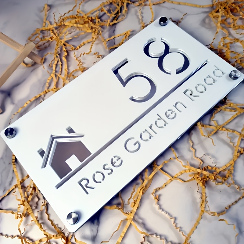 TEMU Custom House Number Acrylic Matte Black Silvery Outdoor Durable Address Plate, Decorative Nameplate, 2d Flat Design