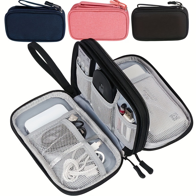 

Minimalist Data Cable Zipper Pouch, Nylon Lightweight Electronic Accessories Bag With Mesh Compartments