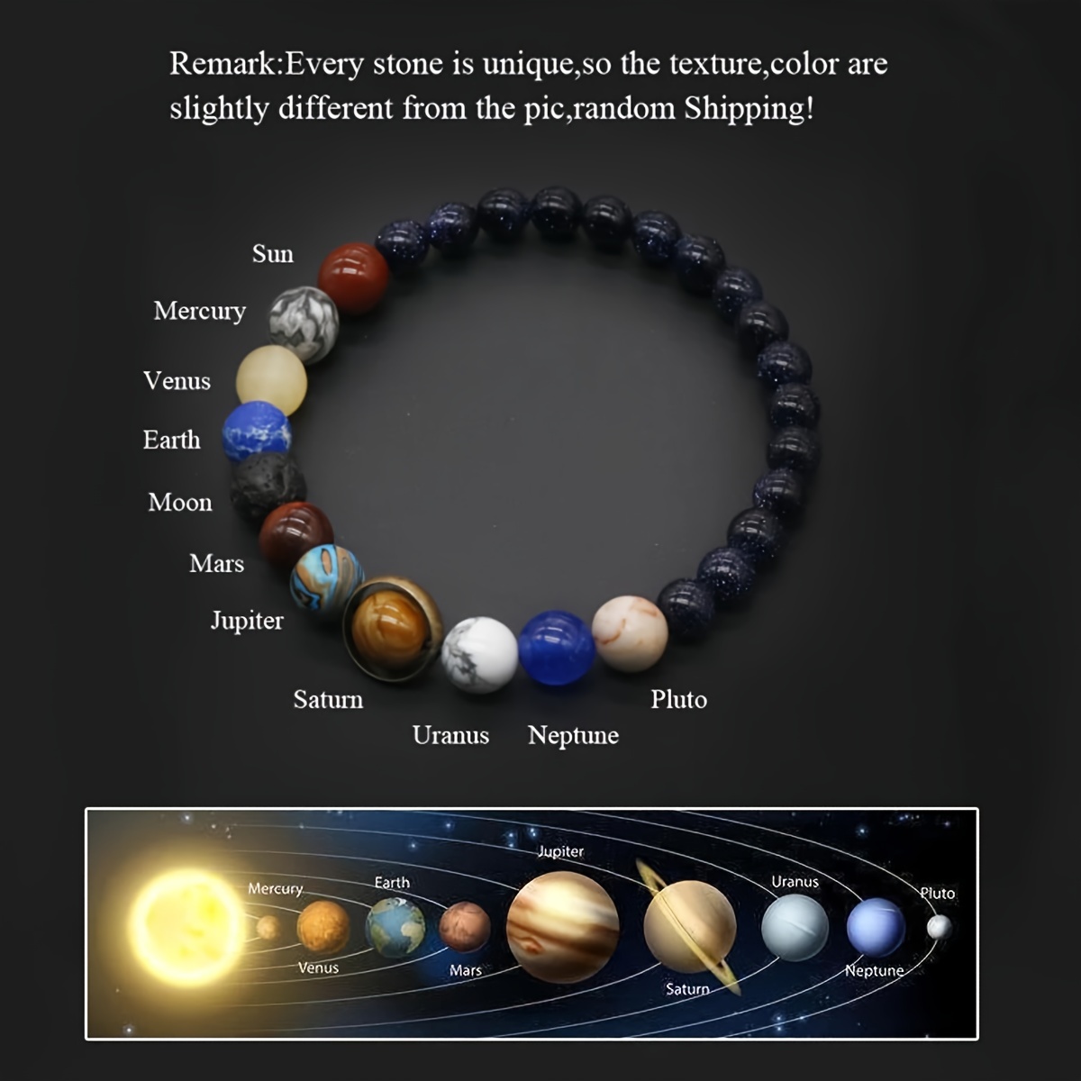 

1pc Universe Galaxy Solar System 8 Planets Bracelet, 7 Natural Beads Jewelry Unisex