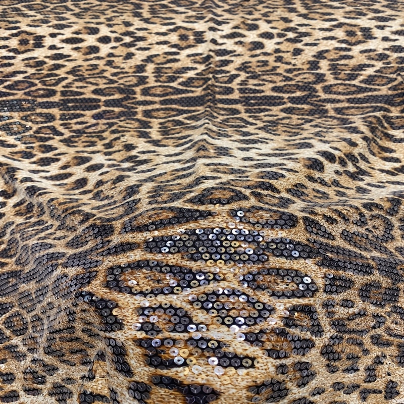 TEMU Tissu à paillettes imprimé léopard dominateur , broderie à , jupe pour femmes, robe de soirée de banquet, chemise, tissu à paillettes