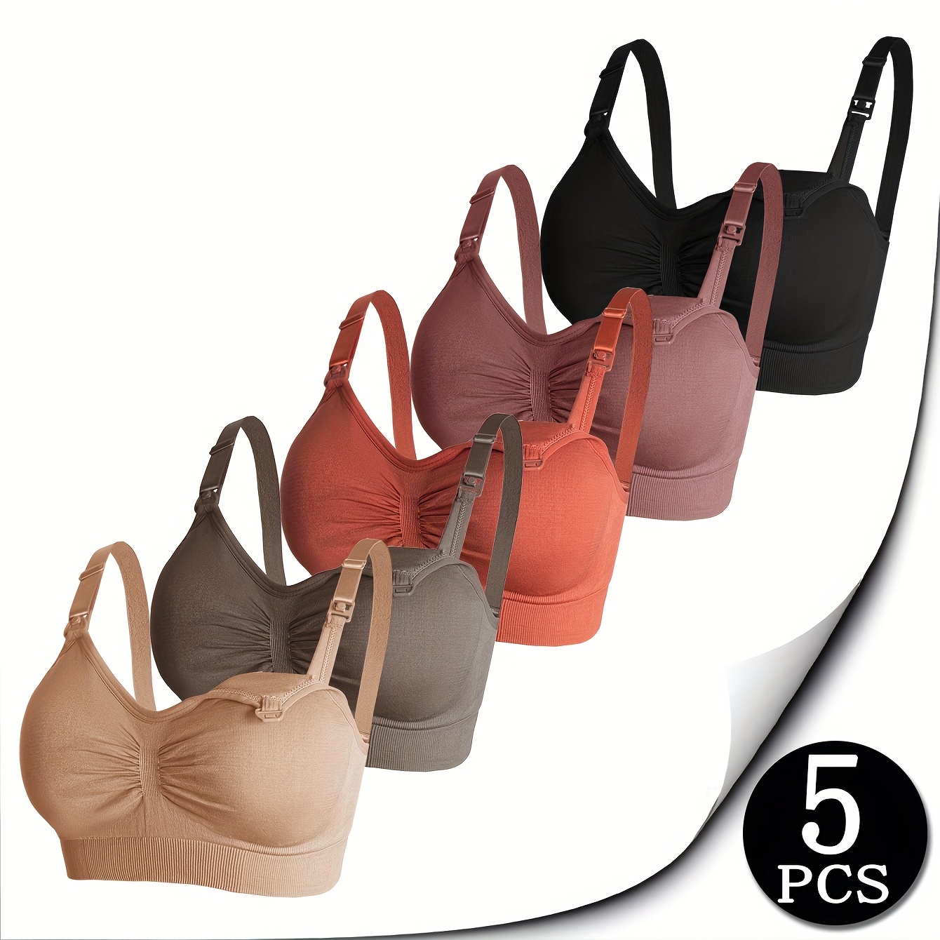 5pcs Pc Pregnant Women's Nursing Bra Feeding Bra Front Closure Multicolor Bra Pregnancy Postpartum Dual-use Comfortable