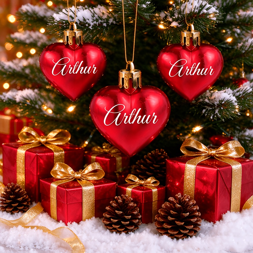 TEMU 3pcs Ornements de Noël Personnalisés avec Nom de Cœur - DIY Nom/, Idéal pour Arbres, Fêtes, Cheminees - Cadeaux d'Étiquette de Nom, Décorations