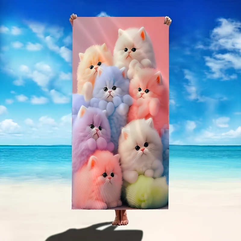 Dreamy Colorful Cat Print Beach Towel Super Absorbent Quick Drying_voghion.com