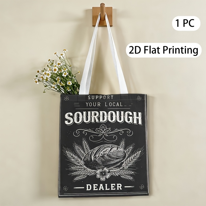 TEMU 1pc Women Shoulder Bag Grocery Lover Sourdough Bread Pattern Tote Bag Market Grocery Tote 16x14in (35x40cm) Tote Bag Large Capacity Durable