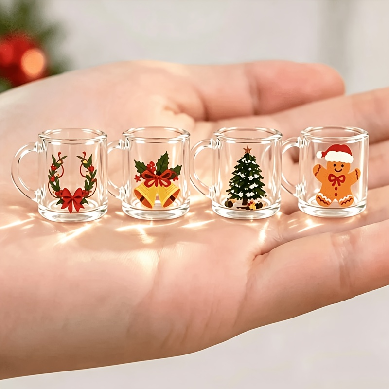 TEMU 4pcs Mini Christmas Cup Set, Miniature Cup, Special Christmas Gift, Christmas Dollhouse Kitchen Accessory Decor, Suitable For Props, Miniature