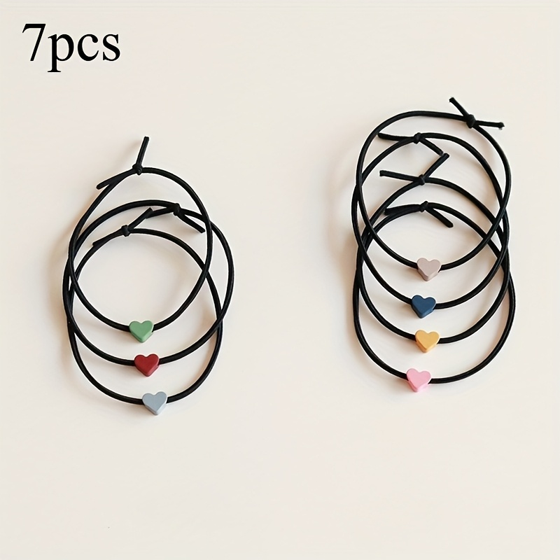 7pcs Korean Sweet And Colorful Small Love Thin Hair Band, Women' And Versatile Small Headrope Rubber Band, Couple Bracelet, High-value Hair Accessories