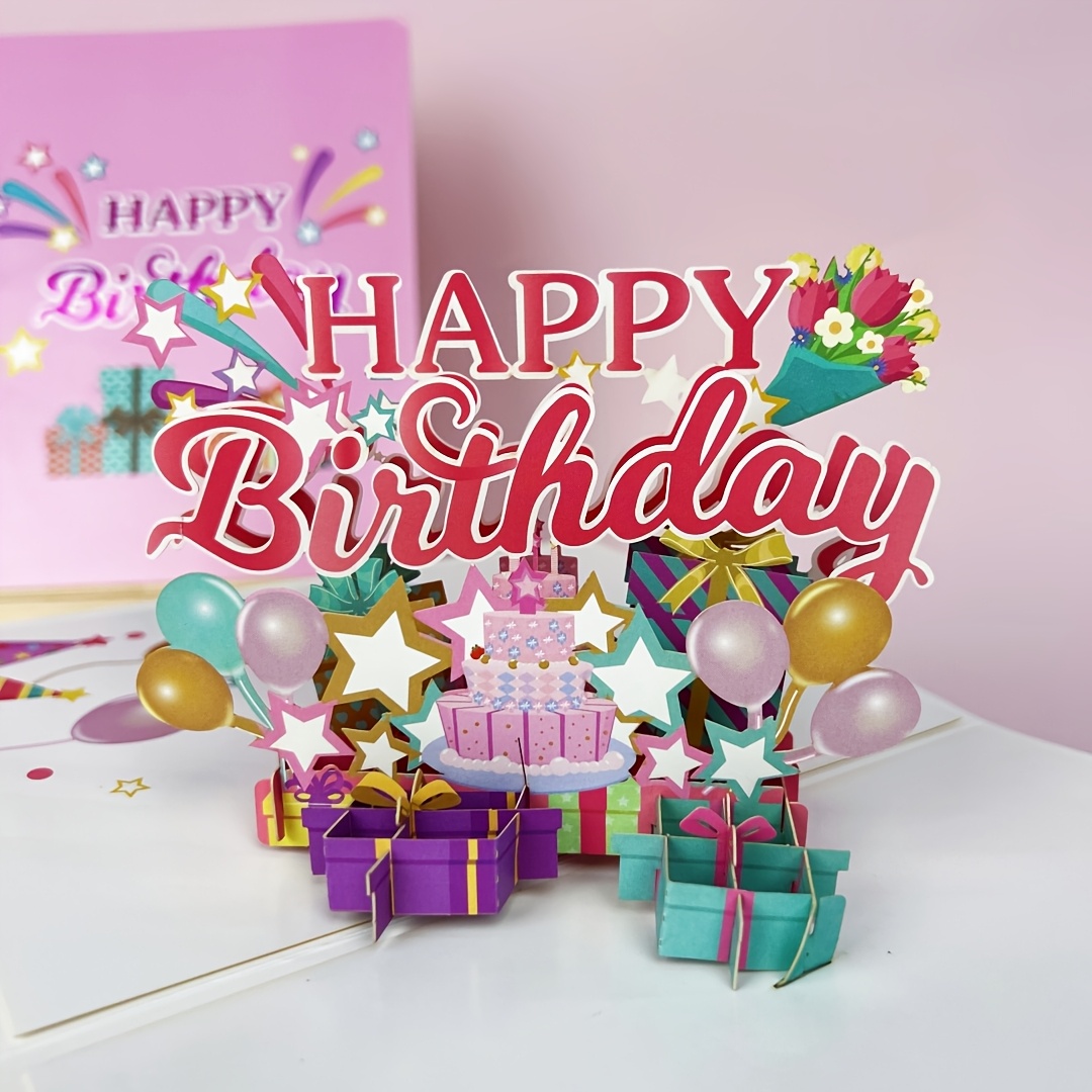 

1pc Swammcard Pop-up Birthday Card With Envelope, Cartoon Theme, Greeting, Daughter/sister/wife/girlfriend/mother/friend/neighbor - English Language