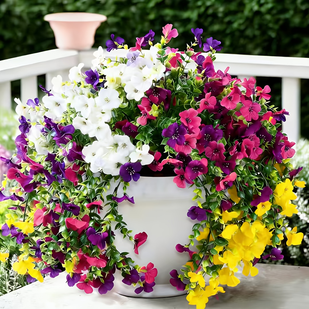 2pcs artificial hanging daisy plants uv resistant spring decoration suitable for indoor outdoor home porch or     in white potted plants durable plastic flowers