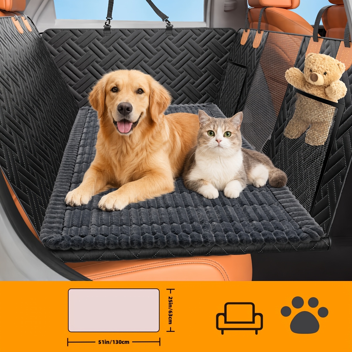 TEMU 1pc Non-slip Plush Pet Mat With Rear Extension Flap, Chew-resistant And Wear-resistant, Suitable For Suvs/sedans/pickup Trucks, Universal For