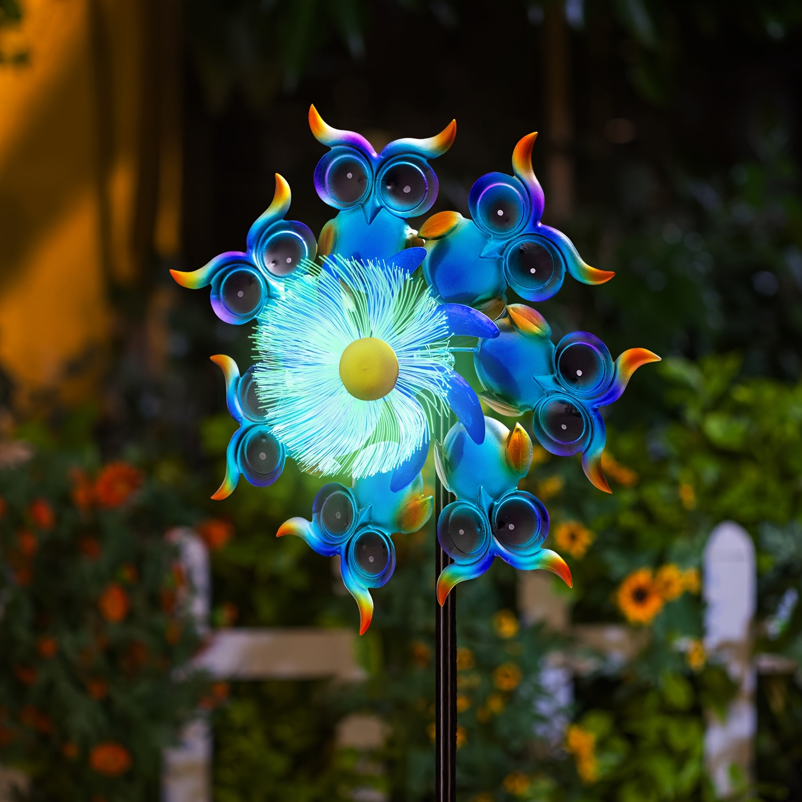 Patriotic Wind Spinner Solar Stake - Red White Blue Metal Garden