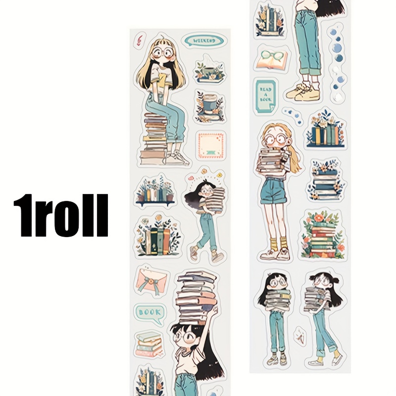TEMU 1 Roll "jin " & "yu" Series Character Landscape Pet Tape - Creative Collage Material For Diary, Greeting Cards, And Cup Frame Decoration Gift,