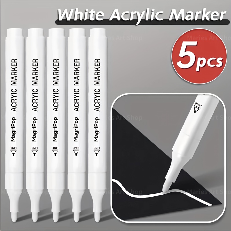 TEMU White Paint Pens Acrylic Marker - 3mm Medium Tip, Ideal For Rock Painting, Crafts, Black Paper, Highlighting, Metal, Tire, Wood, Quick Drying,