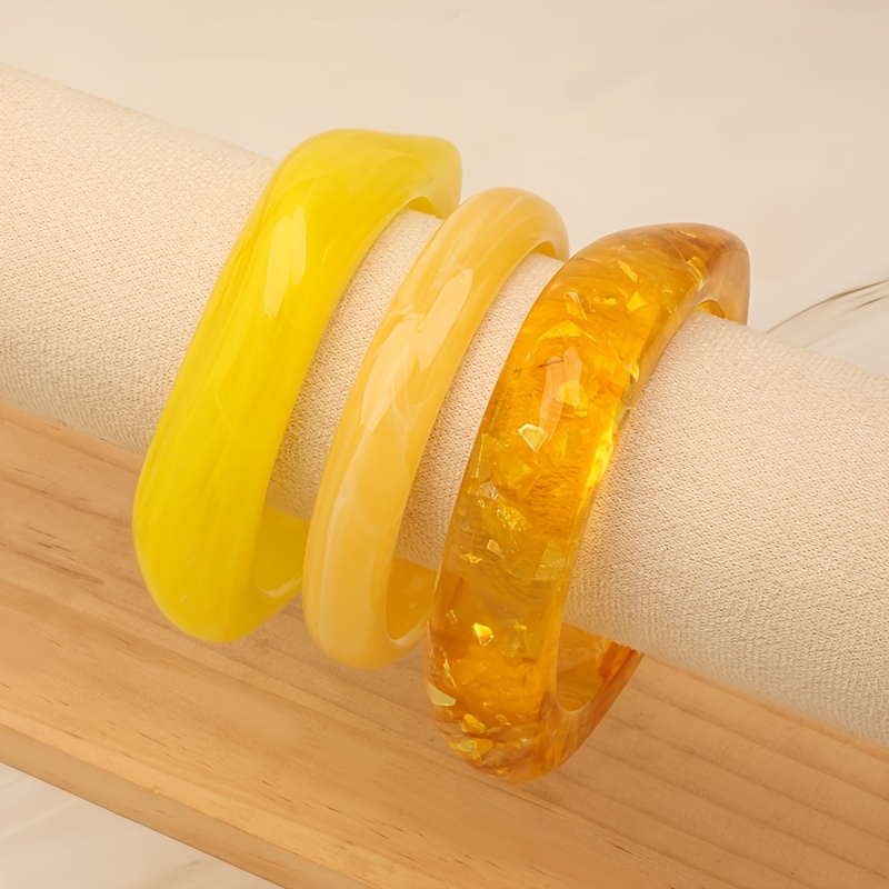 3pc Easy Yellow Series Irregular Geometric Resin Bracelet Set