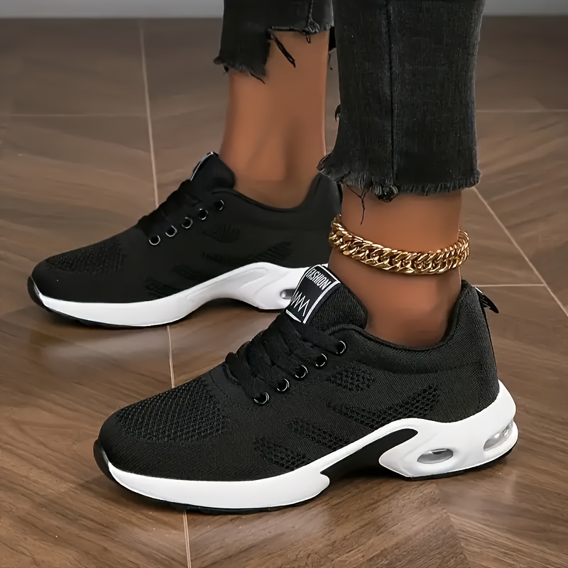 Women'S Air-Cushioned sneakers with a Lightweight Sole, Classic Running Shoes, Breathable Mesh Lace-Up Casual Shoes, Comfortable Upper, Solid Color, Minimalist Style, Suitable for Various Sports, Daily Work, Vacations, And Travel