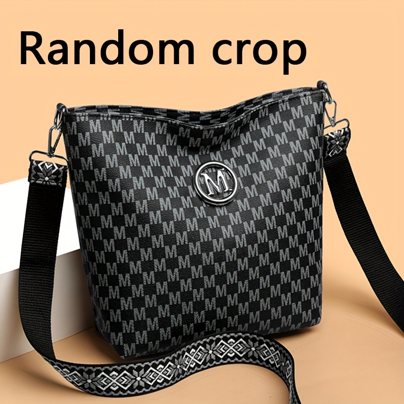Vintage Classic M Pattern Women's Handbag, Random Printed Pattern, Elegant Minimalist Large Capacity Shoulder Bag, Bohemian Adjustable Wide Shoulder Strap, Zipper Closure, Perfect For And Shopping
