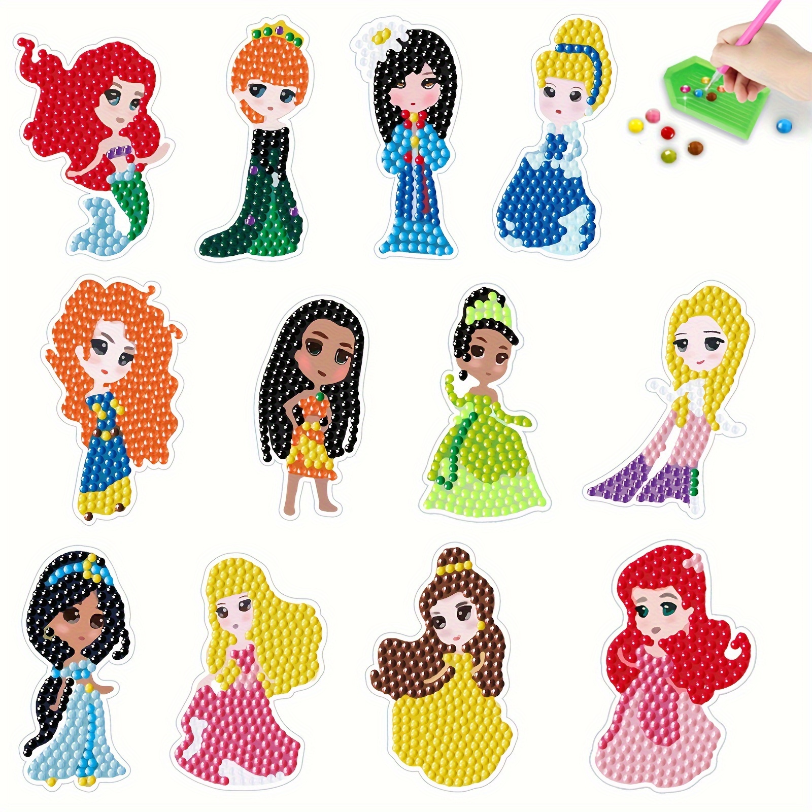 

12pcs Princess Diamond Art Painting Sticker Set 5d Diy Cartoon Animal Diamond Mosaic Digital Sticker Toy Gift