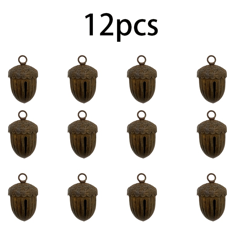 TEMU 12pcs Vintage Rust-colored Oak Fruit Jingling Bells For Christmas Country-style Decor, Suitable For Christmas Tree Decoration, Creative Aged
