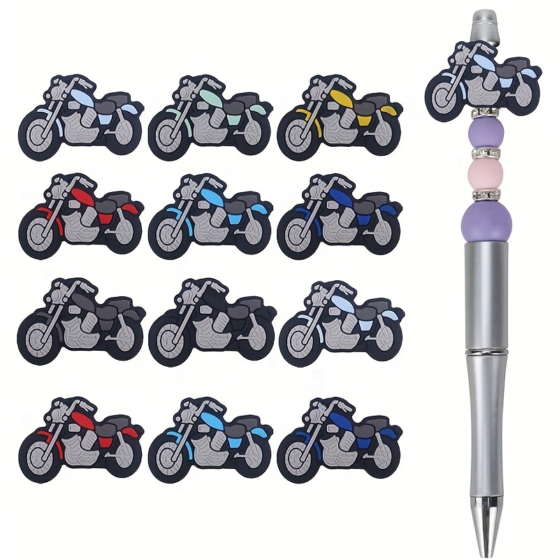 

12pcs Motorcycle-themed Silicone Beads - Cute Cartoon Flat Spacer Beads For , Keychains & Crafts - , Necklaces, Bracelets & Gifts