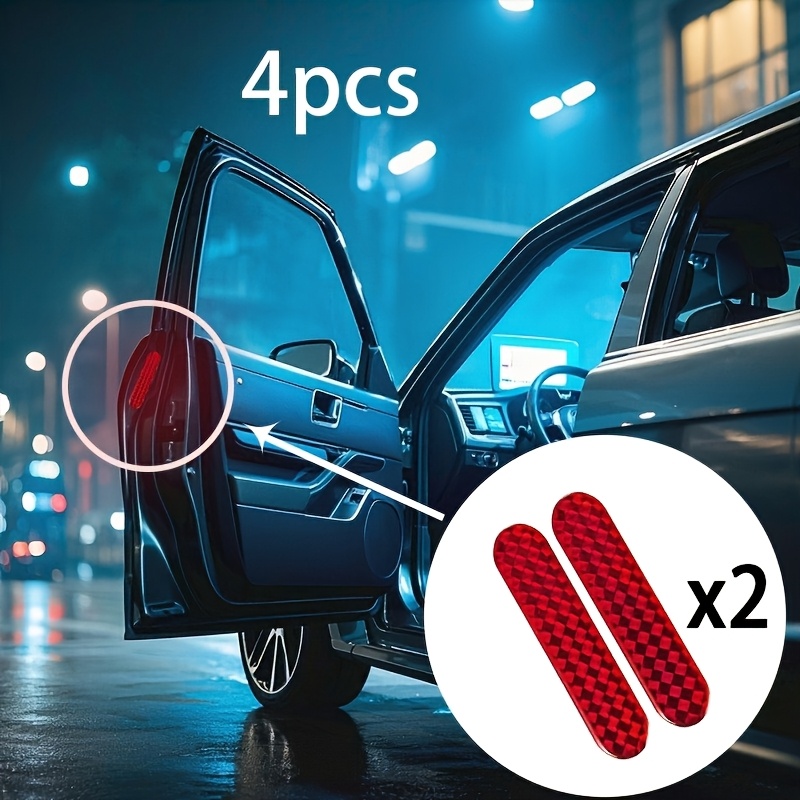 Image of 4pcs Car Reflective Strips, Door Sticker, Car Reflective Stickers, Car Safety Warning Stickers, Door Anti-collision Small Reflective Strips