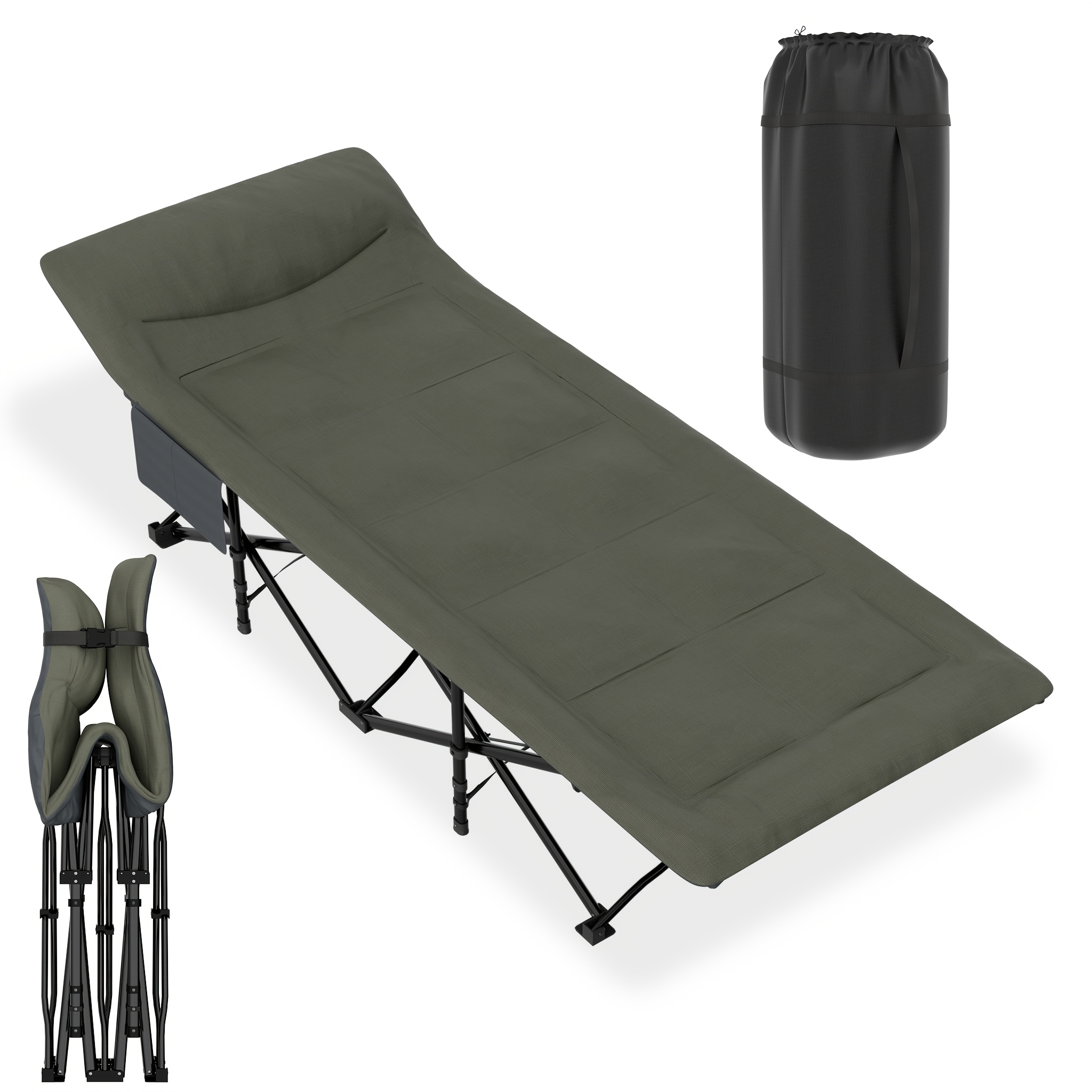 Foldable Camping Bed And Foldable Guest Bed, Equipped With Side Pockets And Carrying Bag, Load Capacity Of 250 , For Office, Home And Camping.