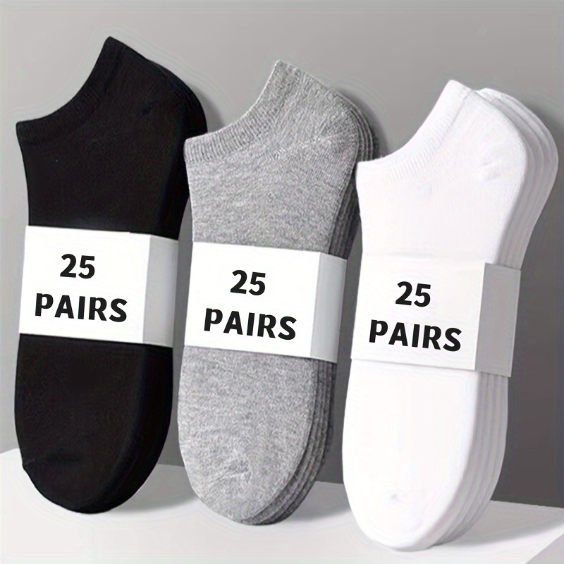 

25pcs Breathable Low-cut Socks - Lightweight, Anti-odor, Sweat-absorbing Polyester Ankle Socks In Black, Gray, White - Soft & Comfortable For Casual Attire, Novelty Socks