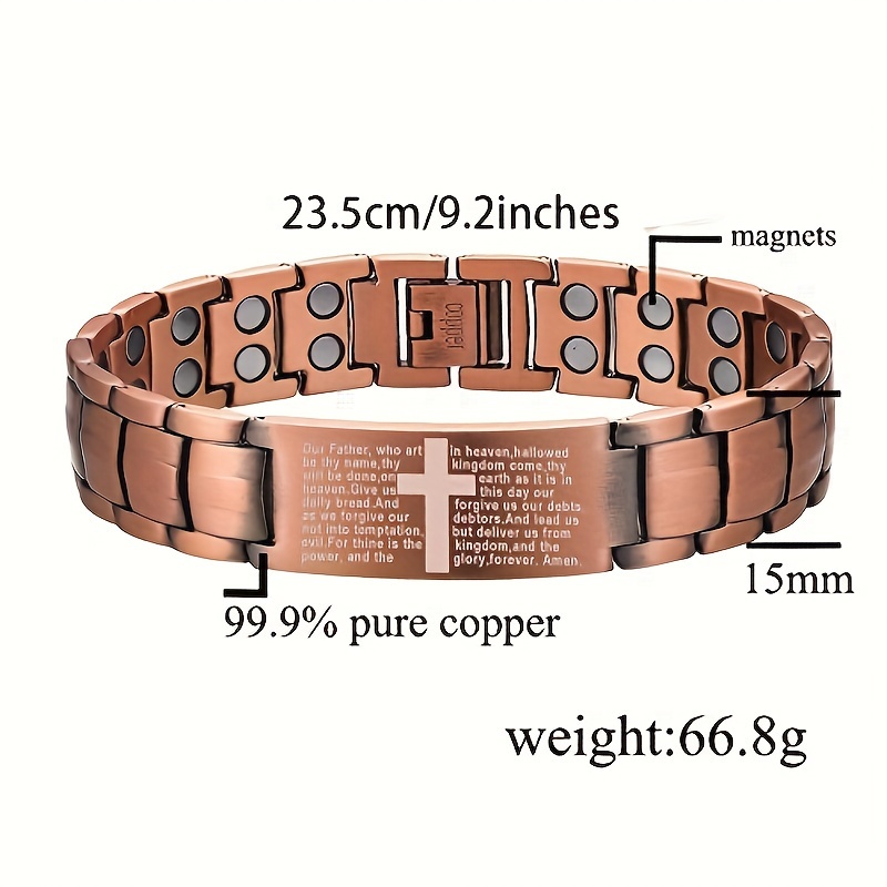 Men's Copper Cross Magnetic Bracelet with Adjustable Tool