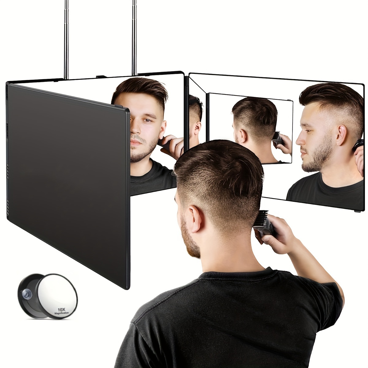 

3 Way Mirror For Hair Cutting, Tri-fold Mirror For Shaver And Makeup, Height Adjustable With 2 Hold Nails Self Haircut Mirror Can As A Gift For Men Or Women