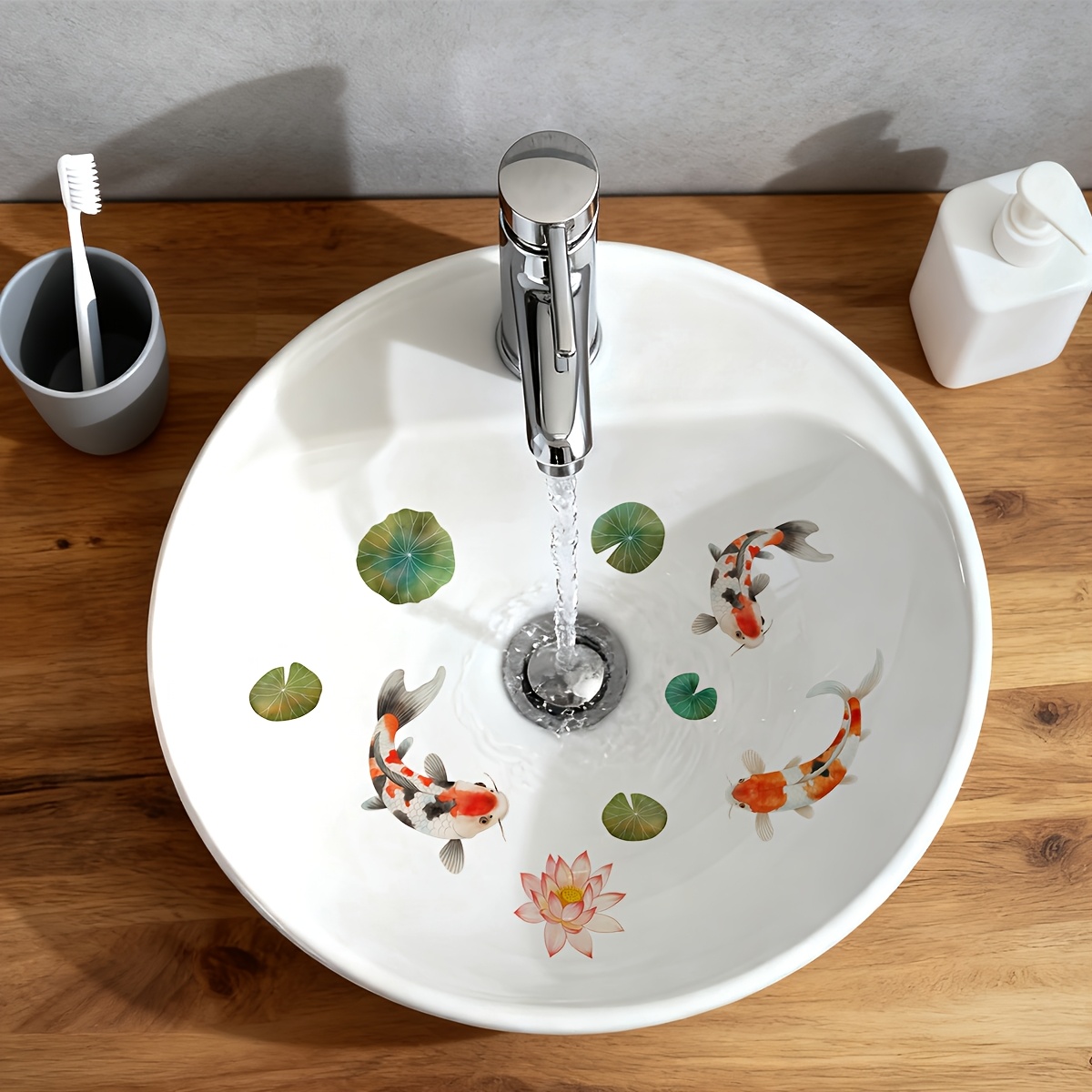 Self-adhesive Koi Fish & For Lotus Pond Wall Sticker Suitable For Surfaces - Removable Pvc Vinyl Decal With Koi, Water Lilies, Self-adhesive Zen Bath & Window Decoration, Installation (no Residue)