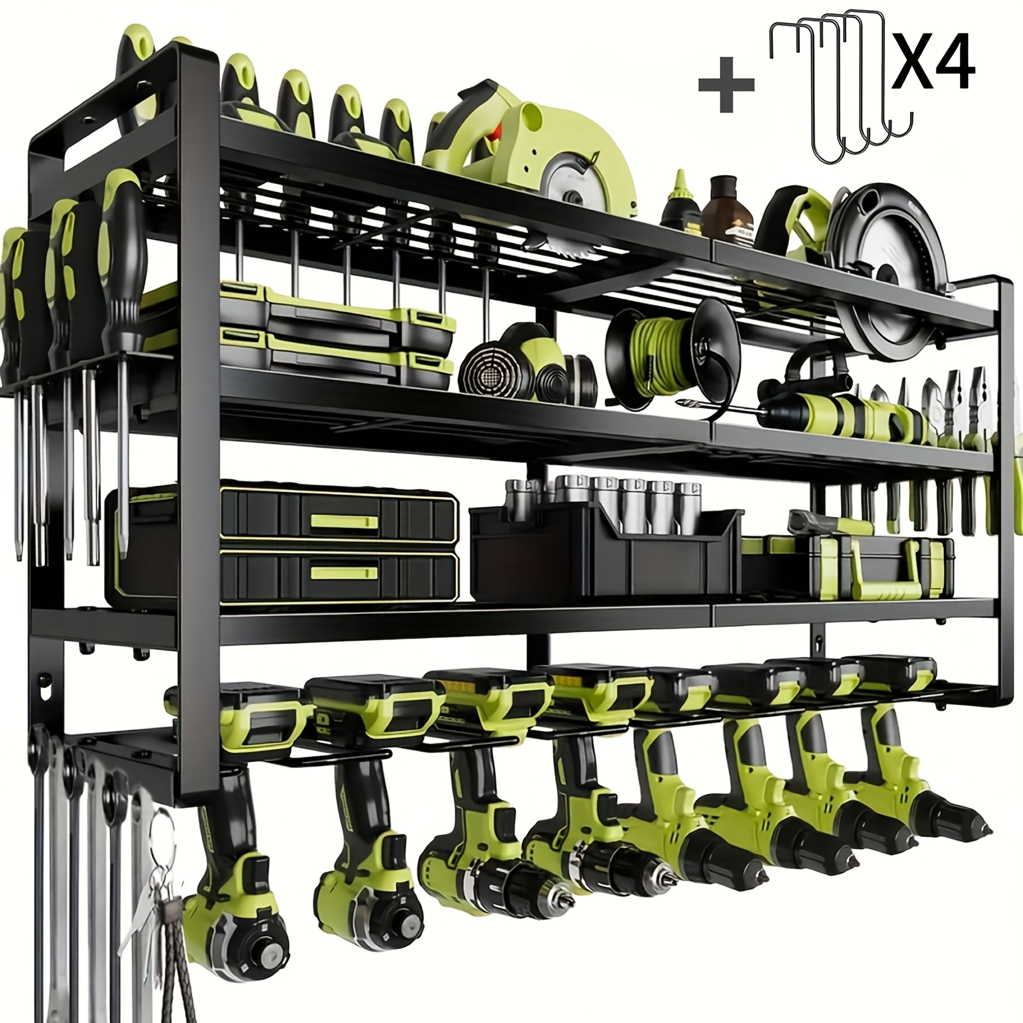 TEMU 2026 Wall-mounted Electric Tool Storage Rack, Four-layer Cordless Garage Tool Storage, With 8 Drill Bits Stand, Practical Storage Rack, Men's