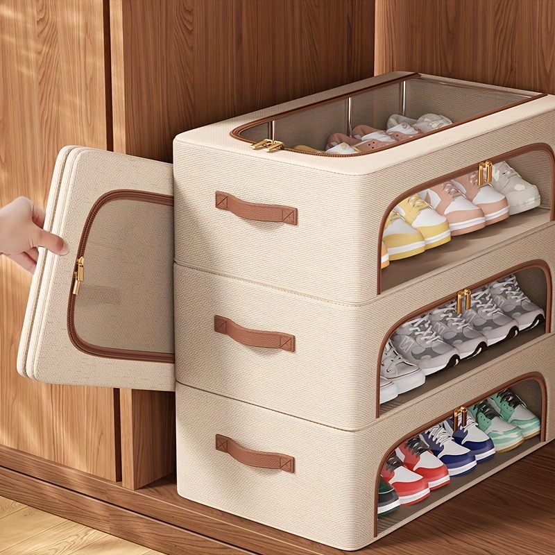 2x Faltbare Aufbewahrungsbox 65 L – Mit Transparentem Reißverschluss-Deckel, 60x37x30 Cm, Inkl. 2 Trennwänden – Für Kleidung & Decken