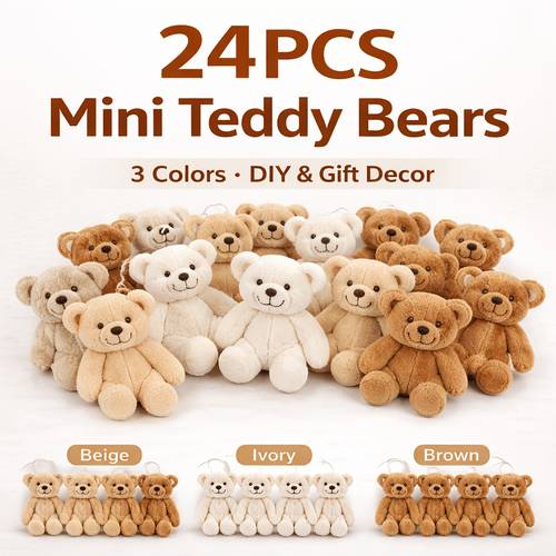 24pcs mini teddy set 3 hanging for desk decor photo styling room aesthetic and crafts