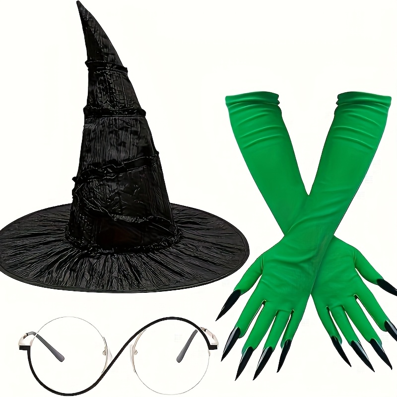 Halloween Witch Costume Accessory Set: Witch Hat, Gloves, Glasses Outfit Set, Suitable For Role-playing Party Fun