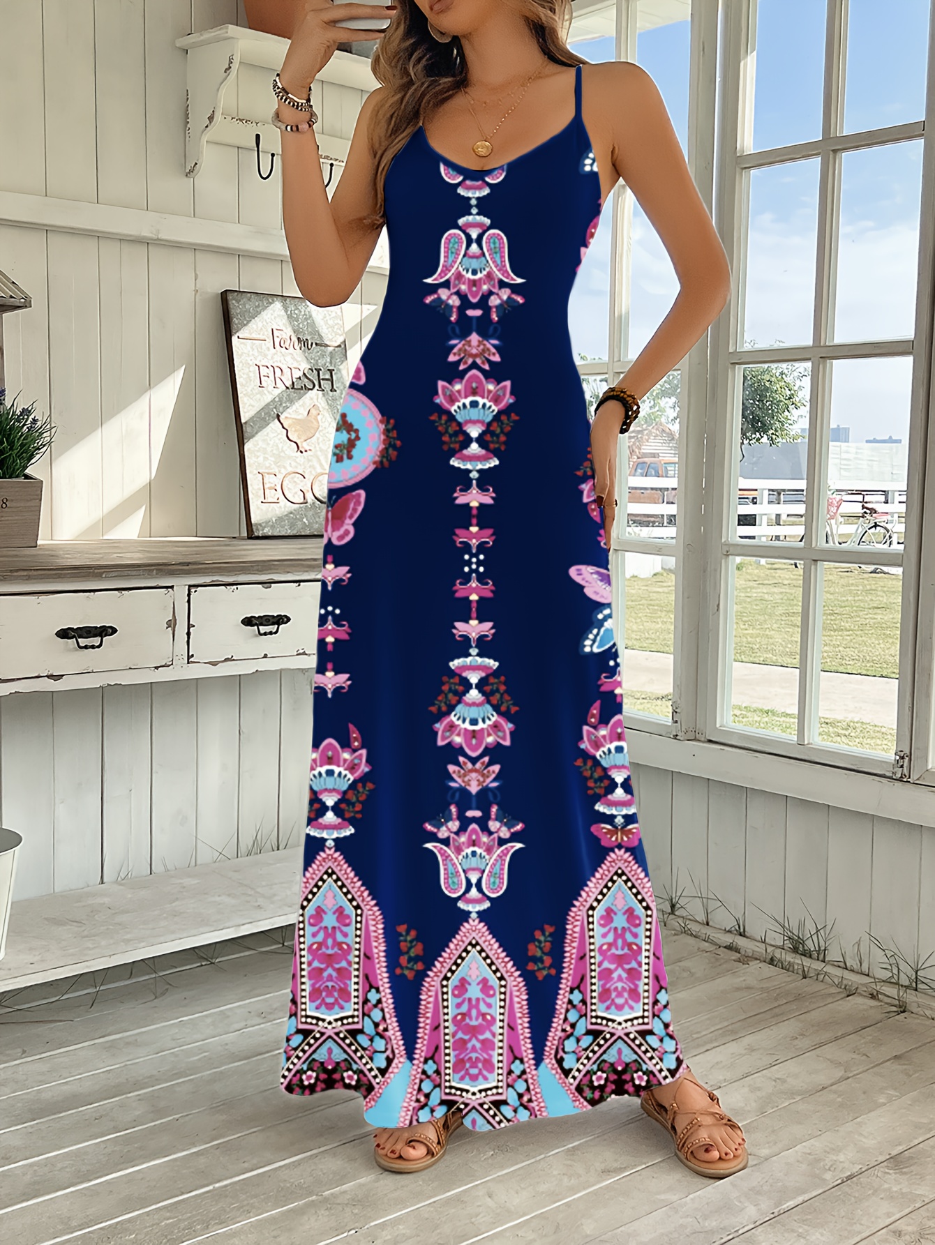 womens tribal print v neck maxi dress casual loose fit - Temu