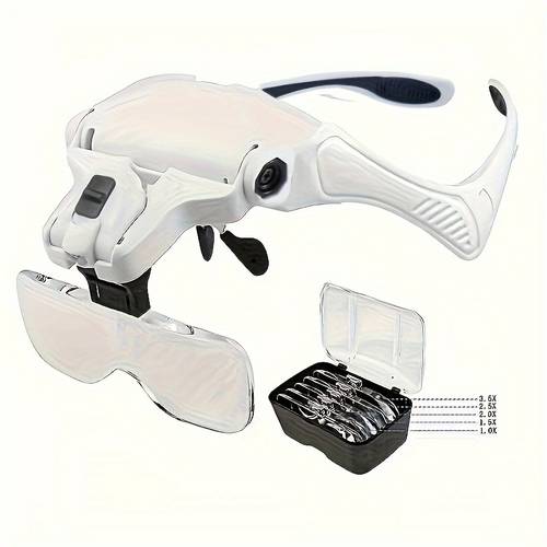head magnifier with led lights hands free magnifying glass high definition magnifying glass with 5 interchangeable 1 0x 1 5x 2 0x 2 5x 3 5x for close work reading jewelers loupe