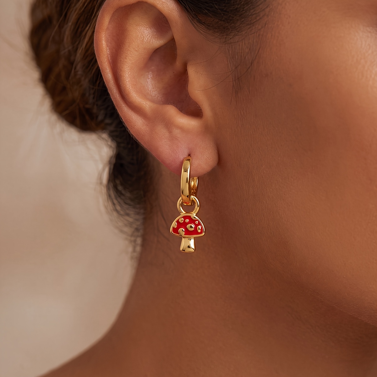 Women's Sparkling Mushroom Earrings with Plating, Elegant Gift