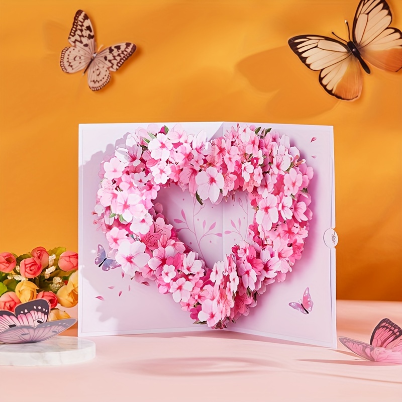 

Cherry Heart Pop-up Card - 3d Greeting For Birthdays, Mother's Day, Valentine's & More - 7x5 Inches With Envelope Included Pop Up Flower Bouquet Greeting Card Flower Pop Up Gift Card