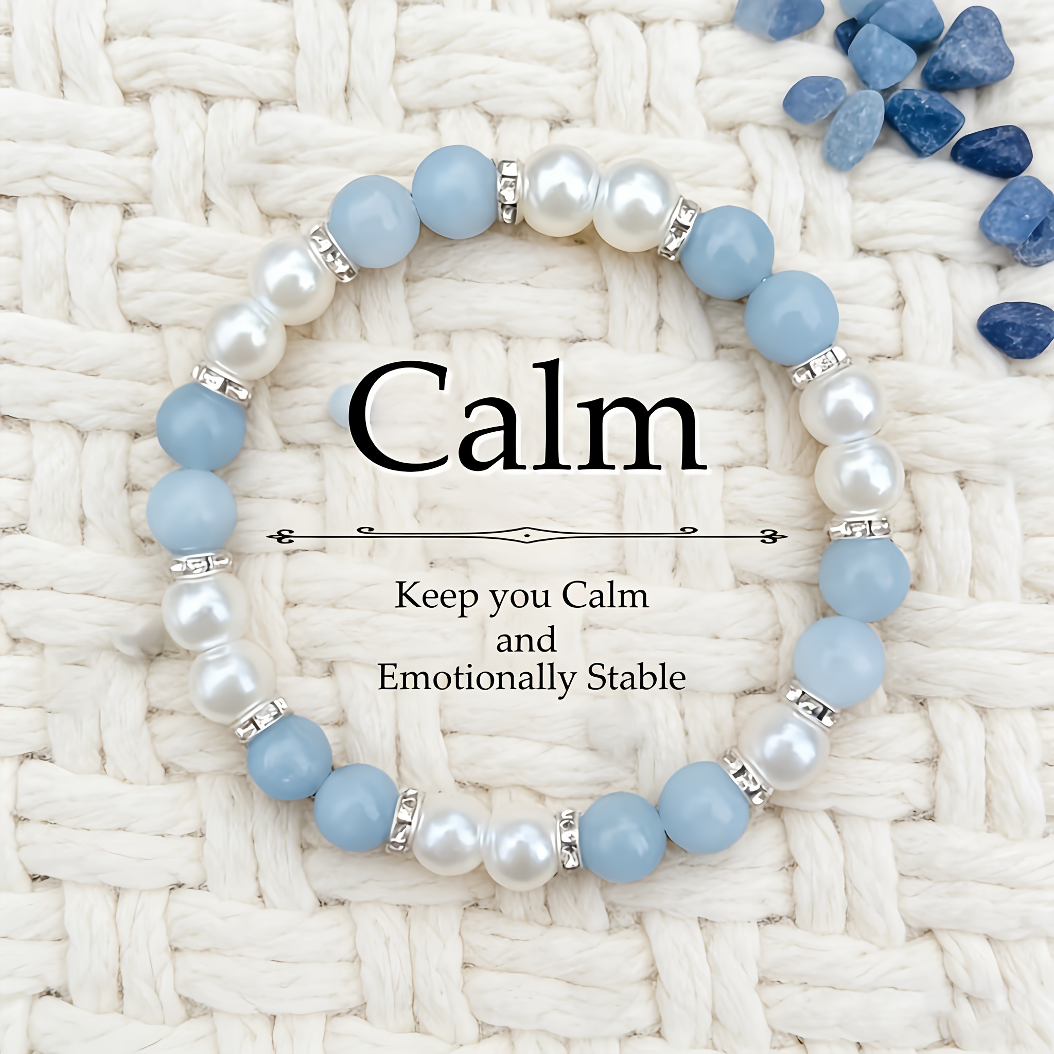 TEMU Of Aquamarine With Pearl Beads Is An Ideal Gift For . With A Retro And Fashionable Style, Suitable As A Festival Gift Or Birthday Present
