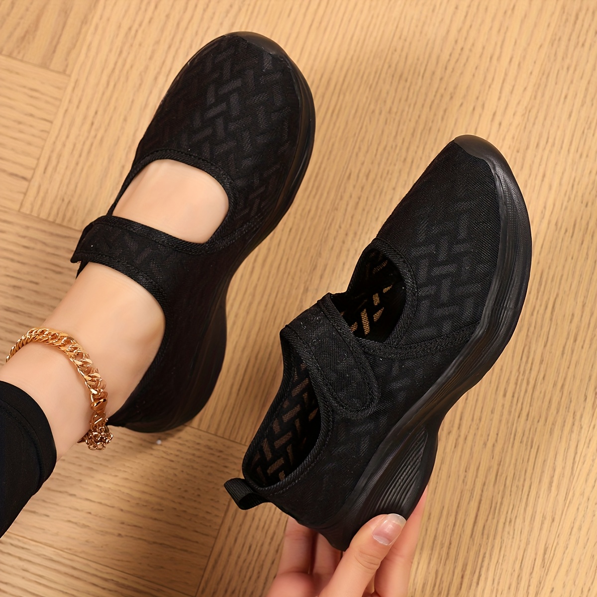 summer women's breathable mesh casual shoes slip flat black Temu