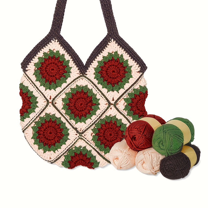 Complete Crochet Kit For Advanced & Beginners - Includes Yarn, Hook, -by-step Video Tutorials - Granny Square Tote Bag Set With Camellia Design, Knitting Kit