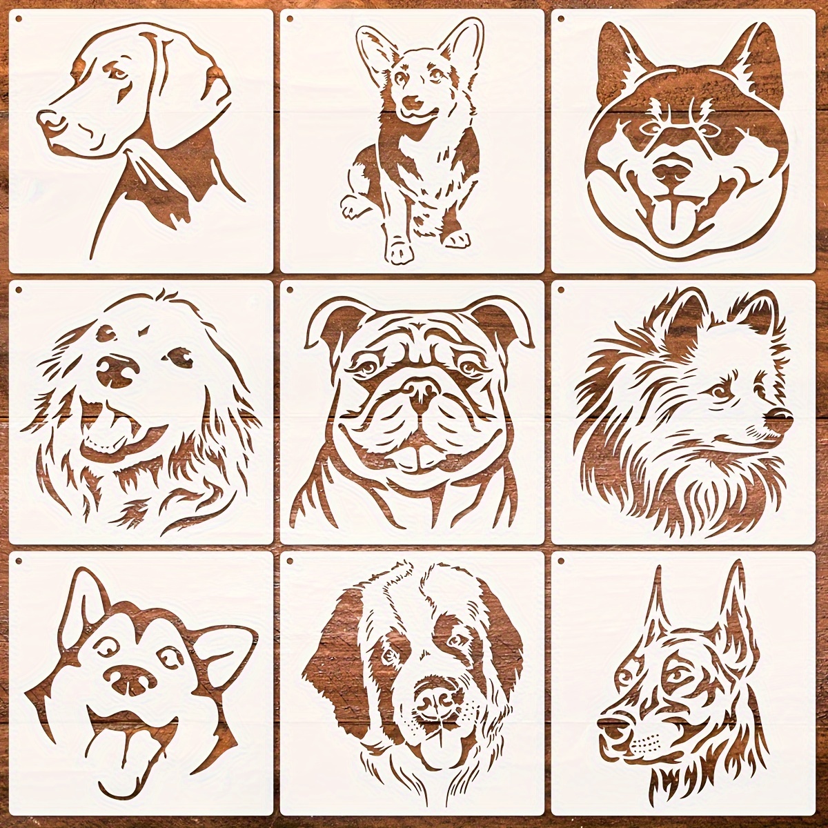 

Dog Stencil, Dog Head Stencil Golden Retriever Labrador Shiba Inu Husky Eskimo Bulldog Corgi For Painting On Dog House, Wood Signs, Walls, Wallpaper And Fabrics